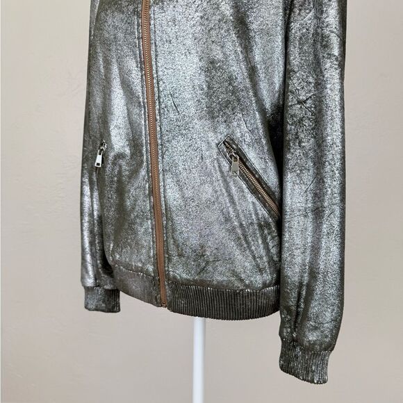 Zara Woman Silver Foiled Metallic Bomber Jacket Size S - Picture 8 of 16